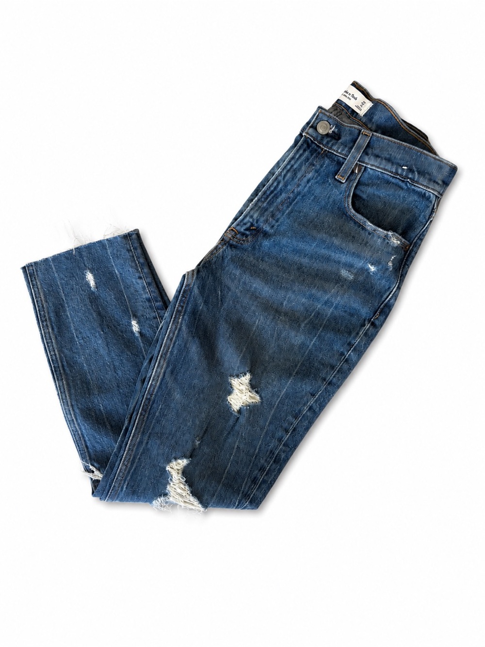 Abercrombie & Fitch High Rise Mom Jeans, Distressed Medium Wash, 4R - Picture 2 of 4